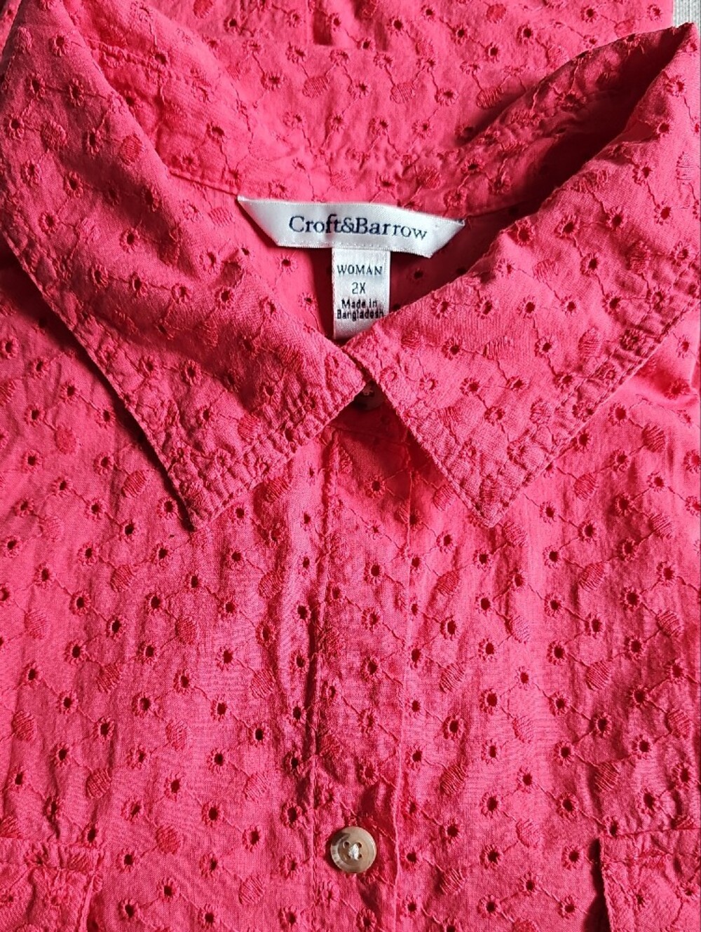 croft & barrow Hot Pink Eyelet Button-Down Shirt - Picture 8 of 10